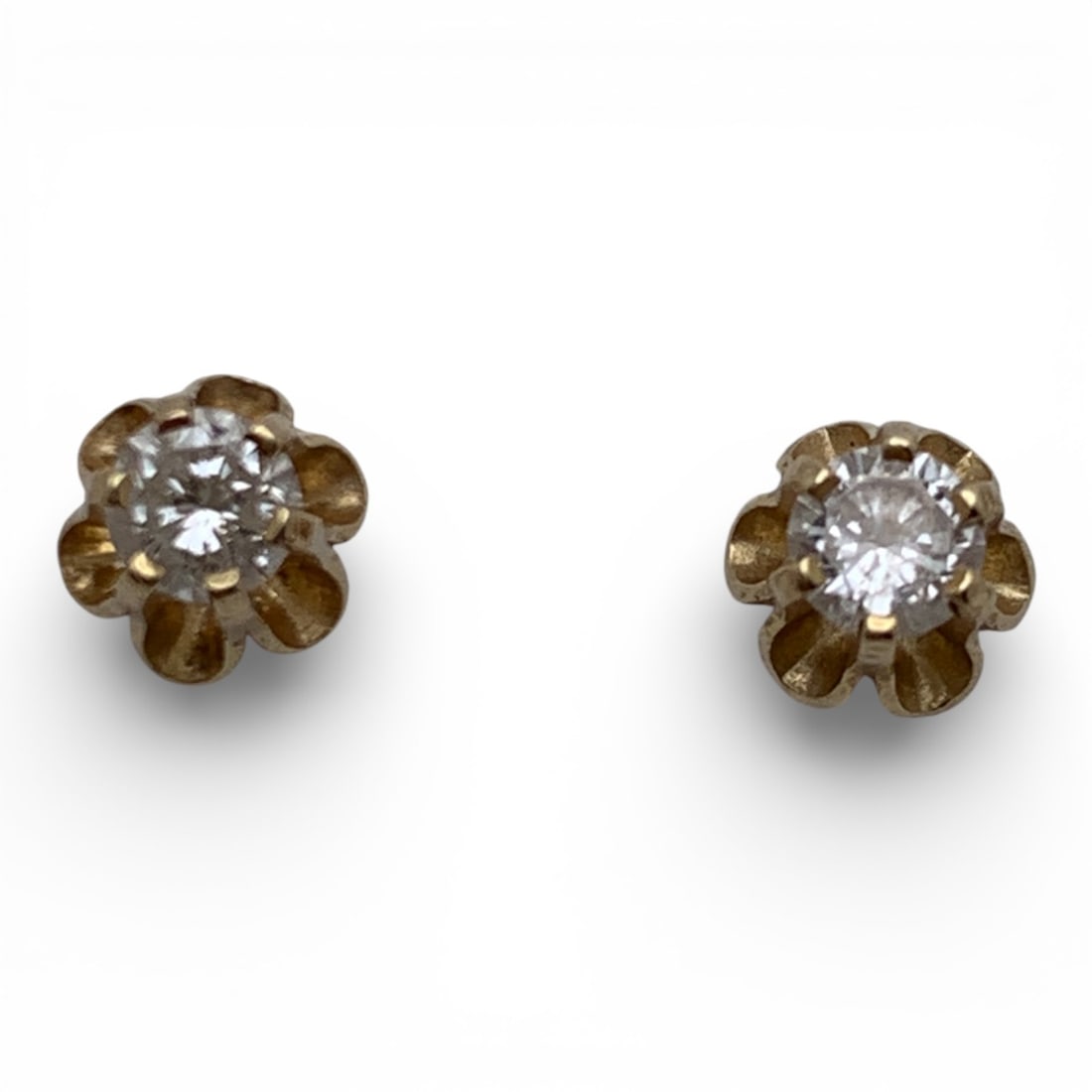 Pair Of 14k Yellow Gold & Diamond Earrings (1 of 3)