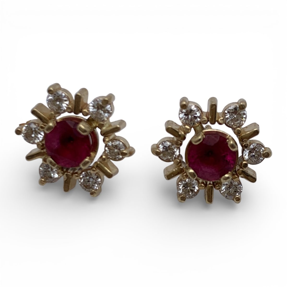 14k Yellow Gold Diamond & Pink Stone Earrings: Tests 14k - 1/2" Diameter - 1.9 DwtGemstones Tested With Presidium Gem Tester Il - Berners Does Not Guarantee Authenticity Of Gemstones