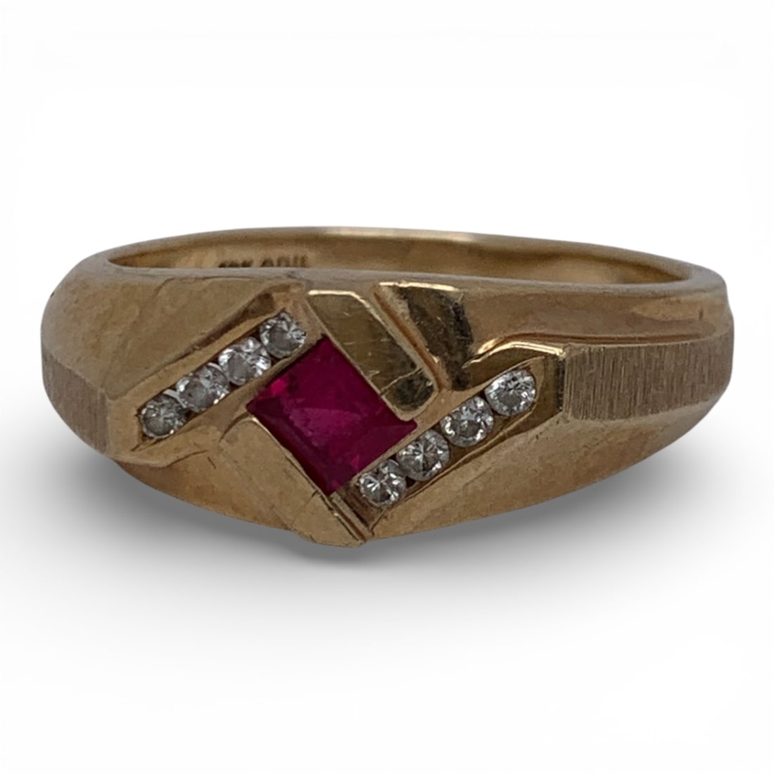 Mens 10k Yellow Gold Diamond & Ruby Ring (1 of 8)