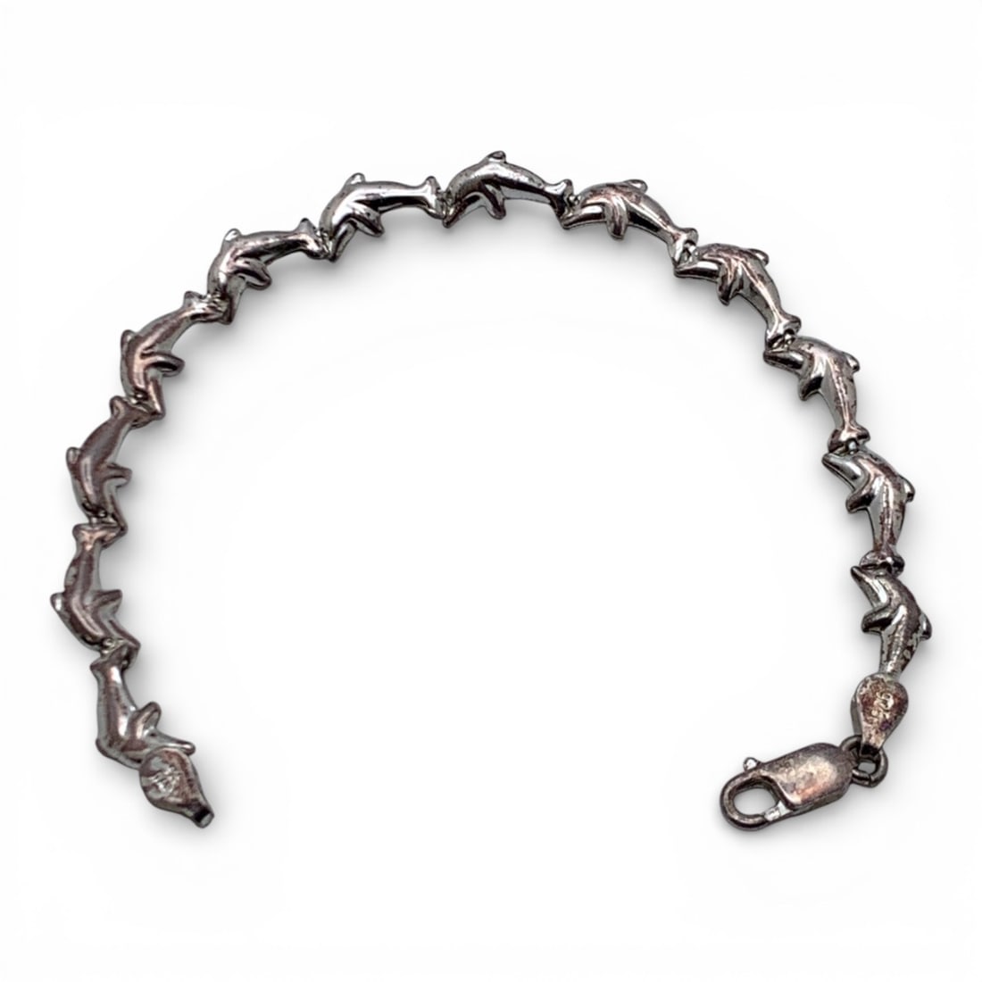 Sterling Silver Dolphin Bracelet: Marked 925 - 7 3/8" Long - 6.4 Grams