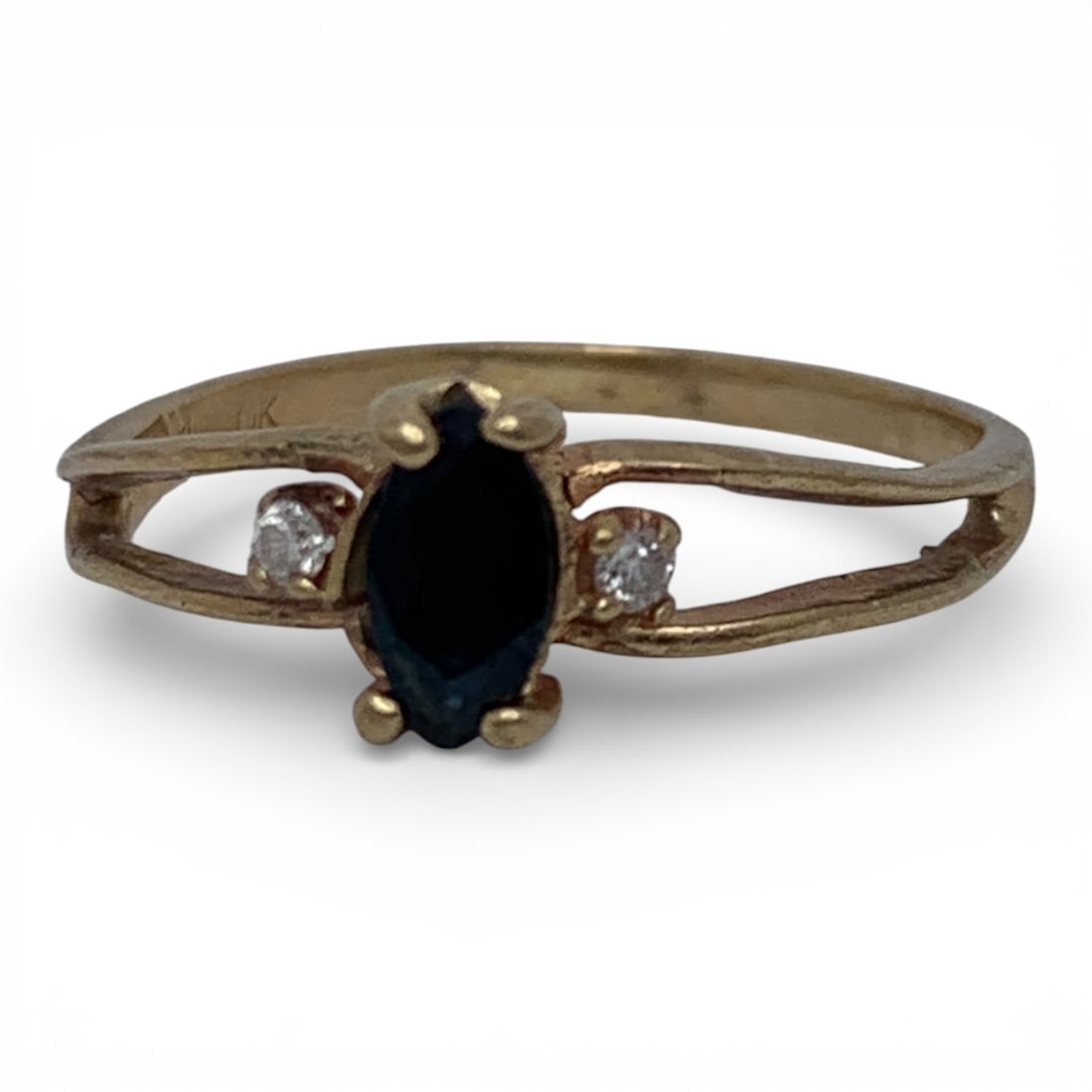 10k Yellow Gold Diamond & Sapphire Ring: Marked 10k - Size 5 - 0.8 DwtGemstones Tested With Presidium Gem Tester Il - Berners Does Not Guarantee Authenticity Of Gemstones