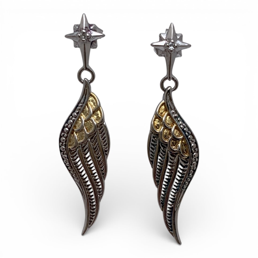 Pair Of Sterling Silver Wing Earrings: Marked 925 - 1 1/2" Long - 3.7 Grams