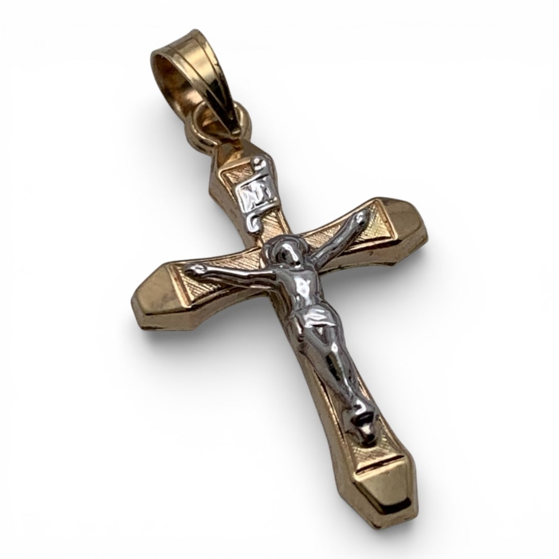 14k Yellow Gold Crucifix Pendant: Marked 14k - 1 1/8" Long - 0.4 DwtGemstones Tested With Presidium Gem Tester Il - Berners Does Not Guarantee Authenticity Of Gemstones