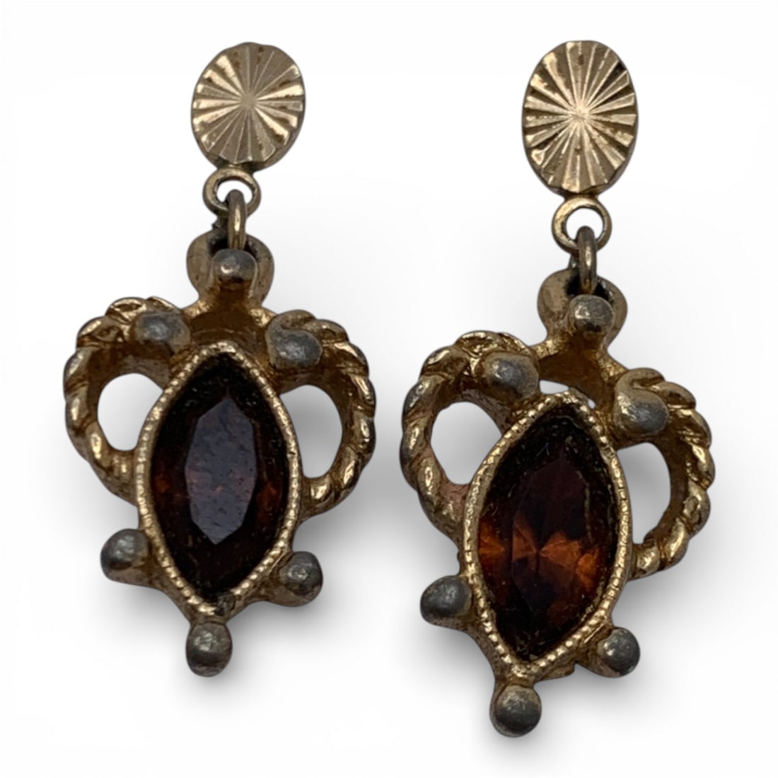 Avon Gold Tone & Orange Stone Earrings: Marked Avon - 1 1/8" Long