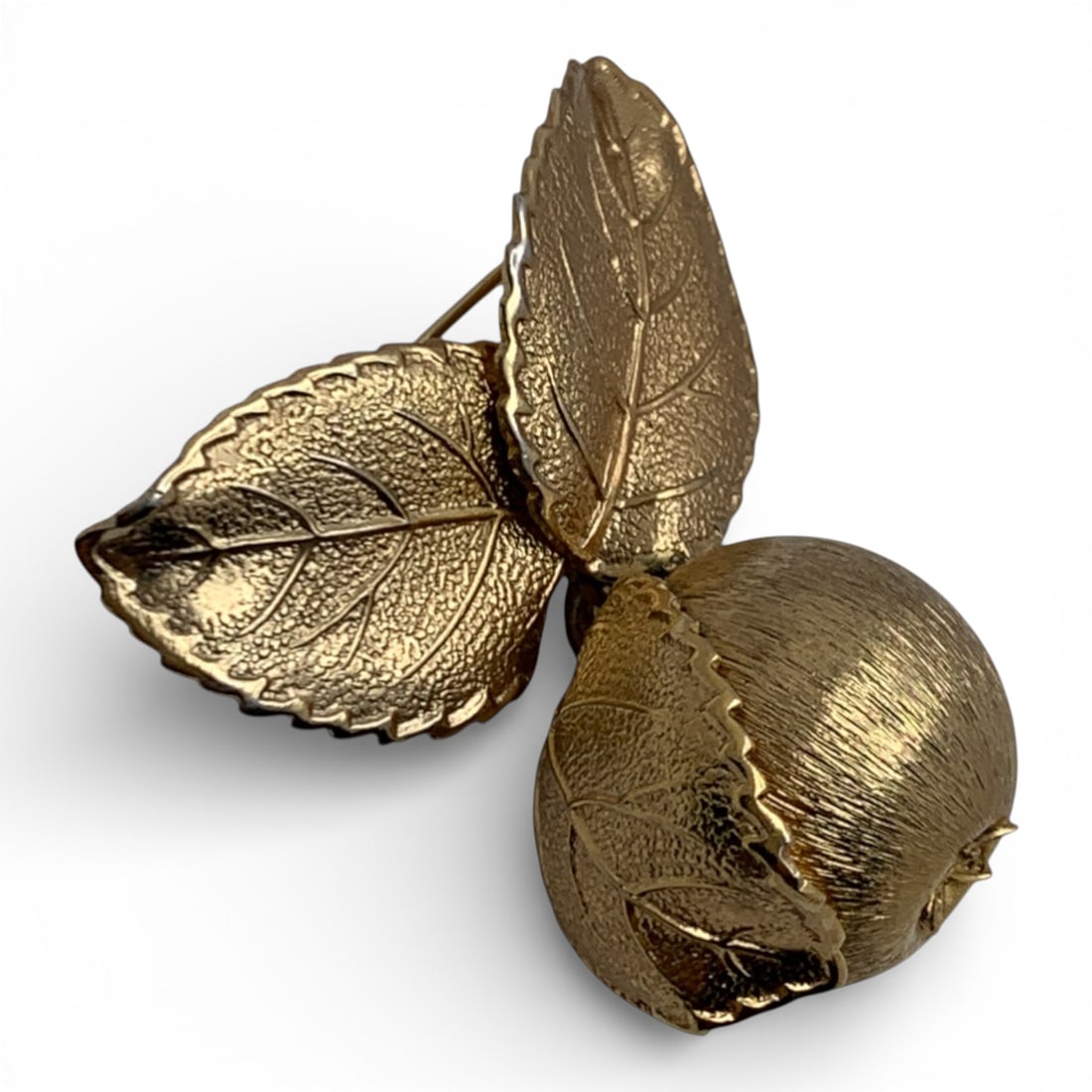 Gold Tone Costume Apple Pin: 1 5/8" Long