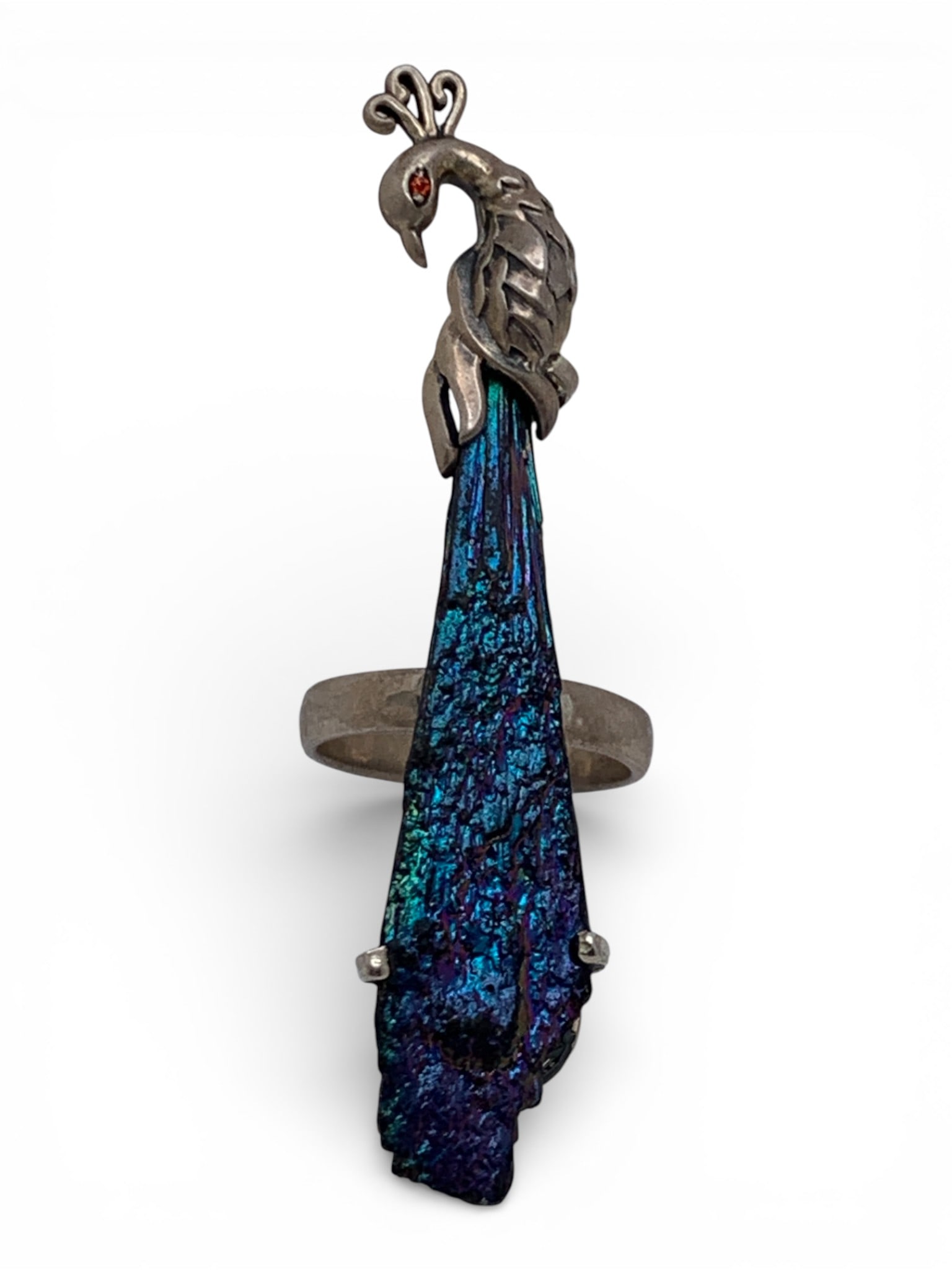 Silver Peacock Ring With Multi Colored Stone - 3