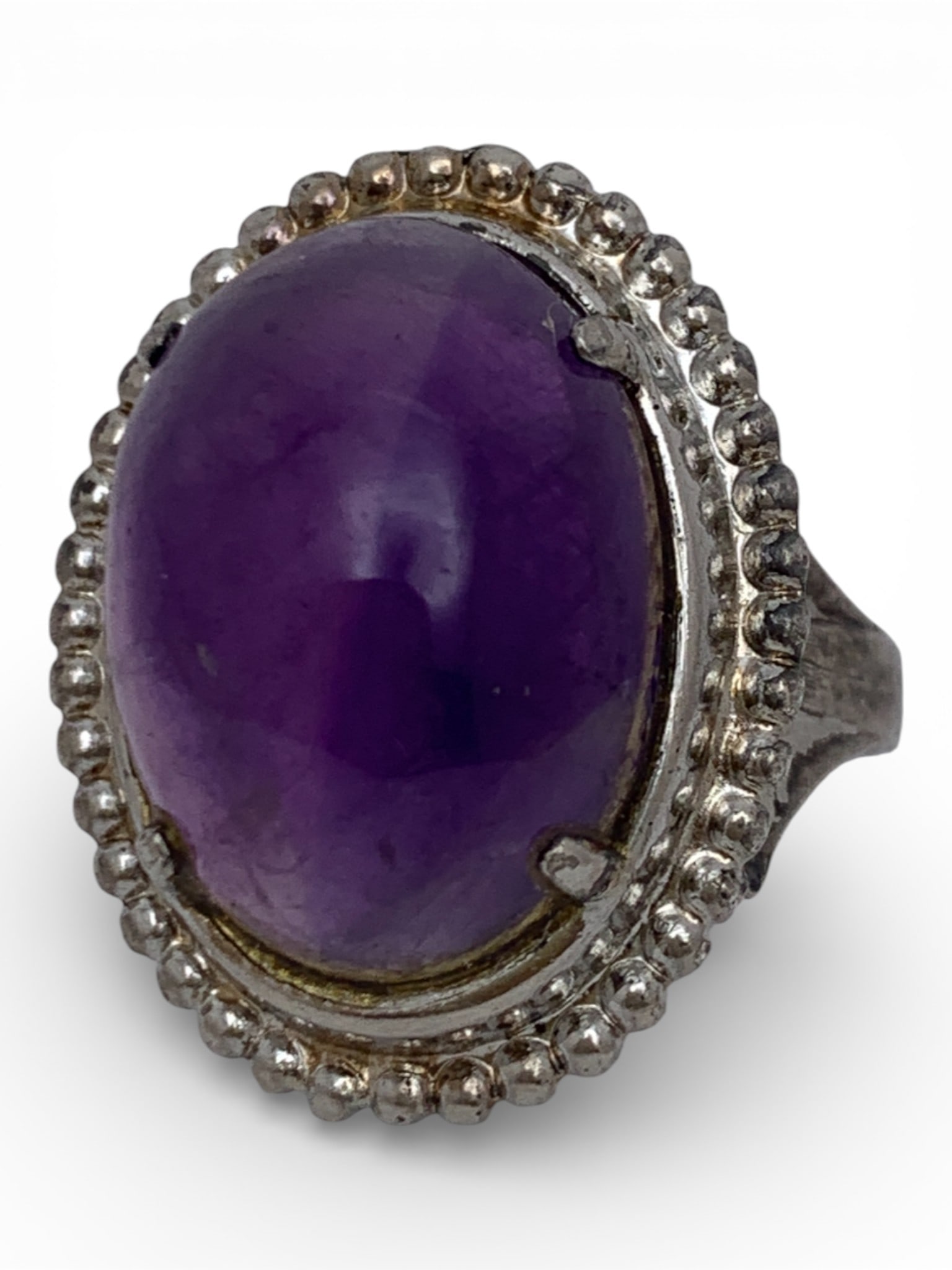 Silver & Purple Stone Ring: Tests Silver - Size 7.5 - 5.8 Grams
