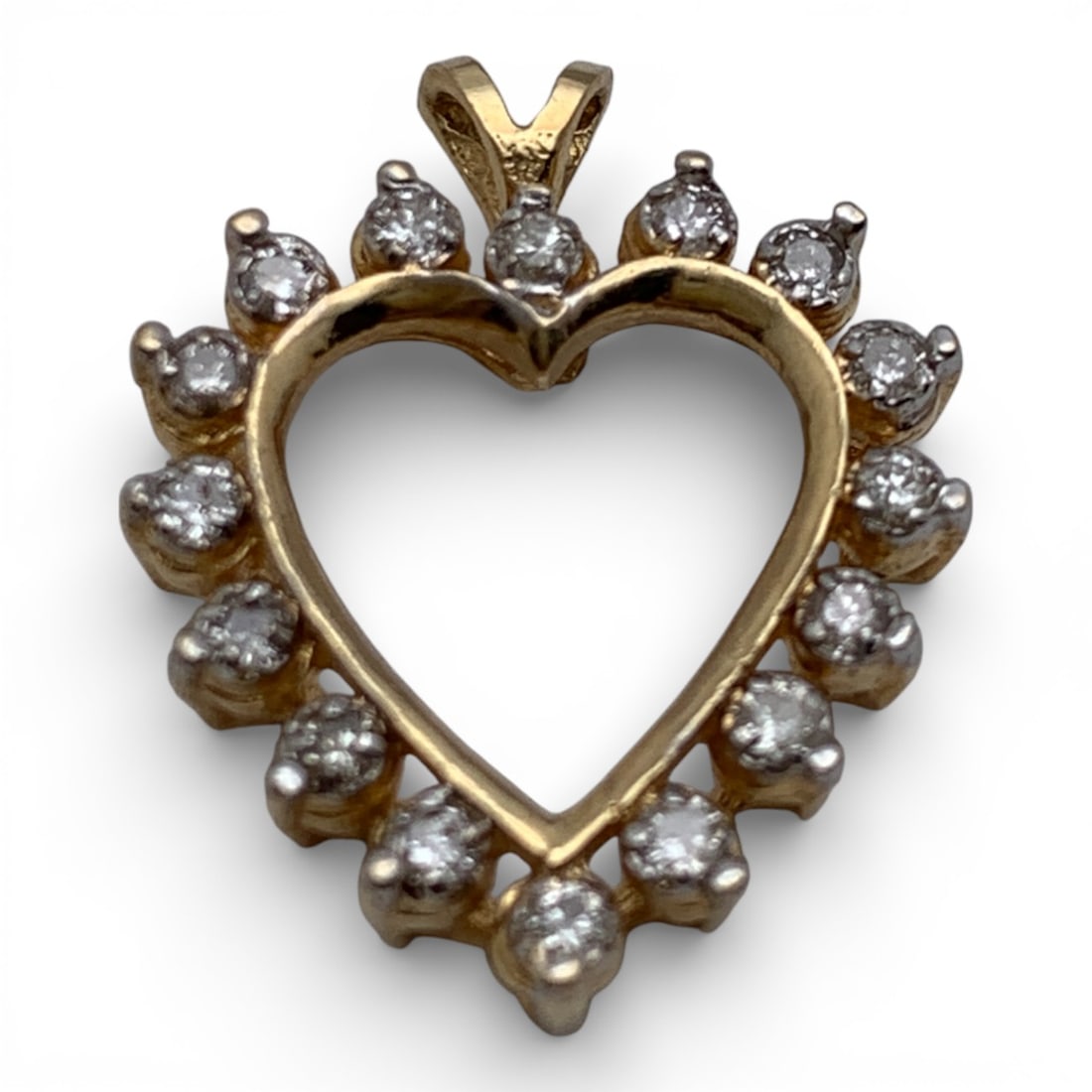 14k Yellow Gold & Diamond Heart Pendant: Marked 14k - 7/8" Long - 1.6 DwtGemstones Tested With Presidium Gem Tester Il - Berners Does Not Guarantee Authenticity Of Gemstones