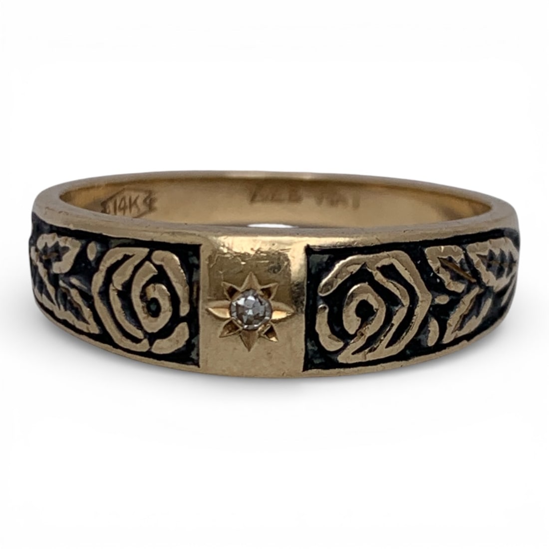 14k Yellow Gold & Diamond Rose Design Ring: Marked 14k - Size 10 - 2.9 DwtGemstones Tested With Presidium Gem Tester Il - Berners Does Not Guarantee Authenticity Of Gemstones