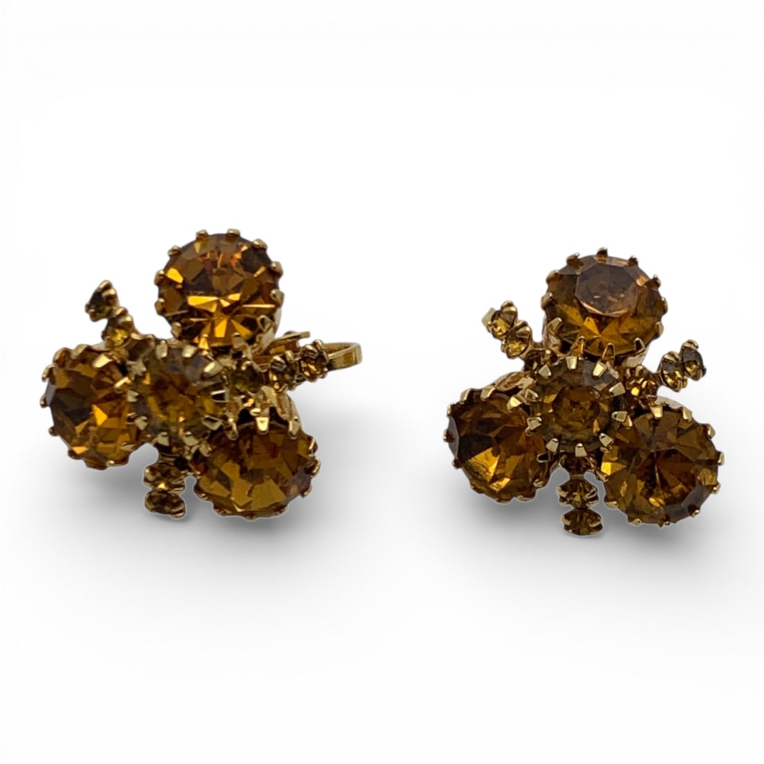 Pair Of Gold Tone & Yellow Rhinestone Earrings (1 of 3)