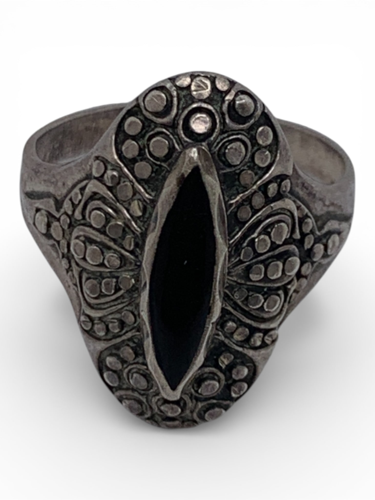 Sterling Silver & Black Stone Ring - 4