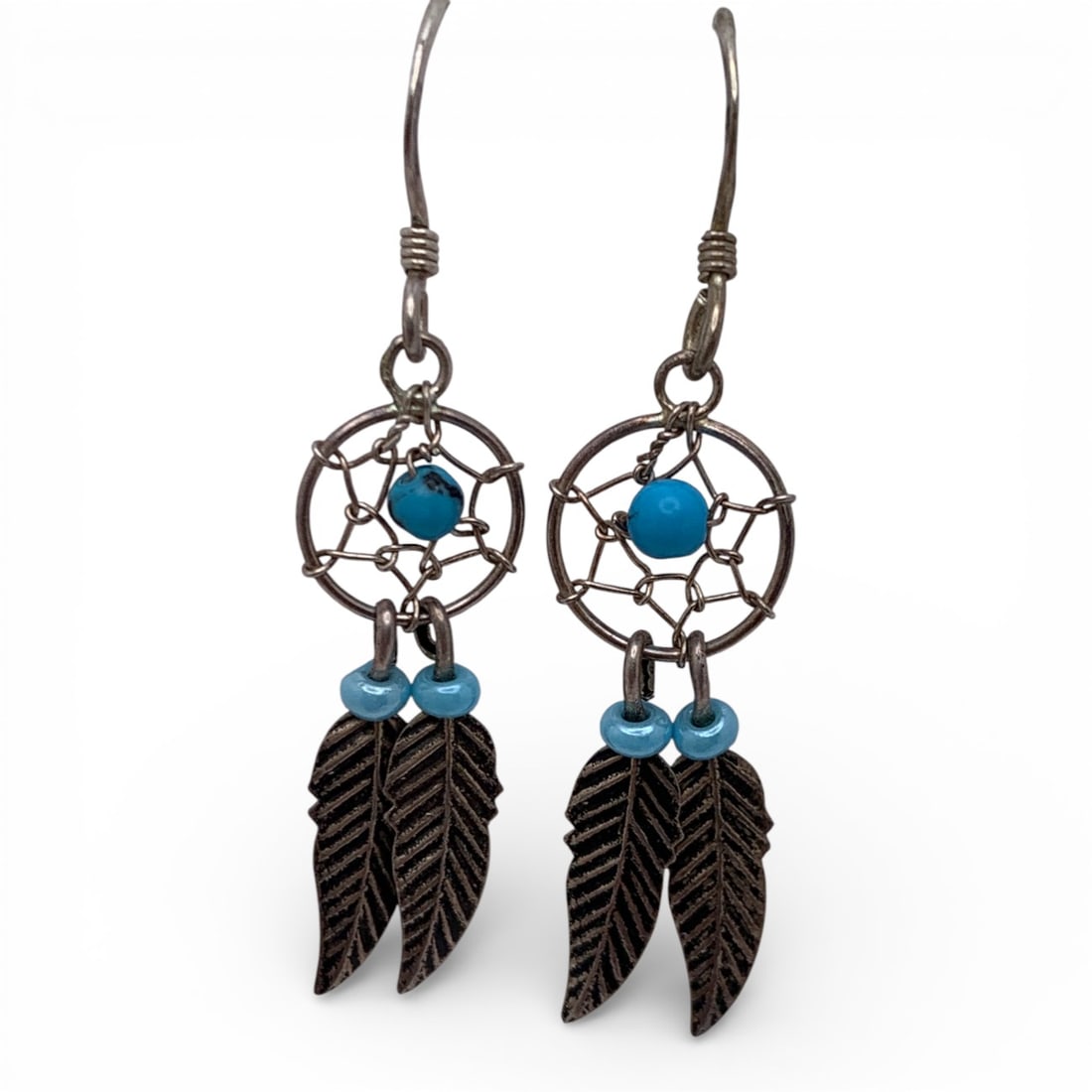 Pair Of Sterling Silver Dream Catcher Earrings: Marked 925 - 1 3/4" Long - 1.5 Grams