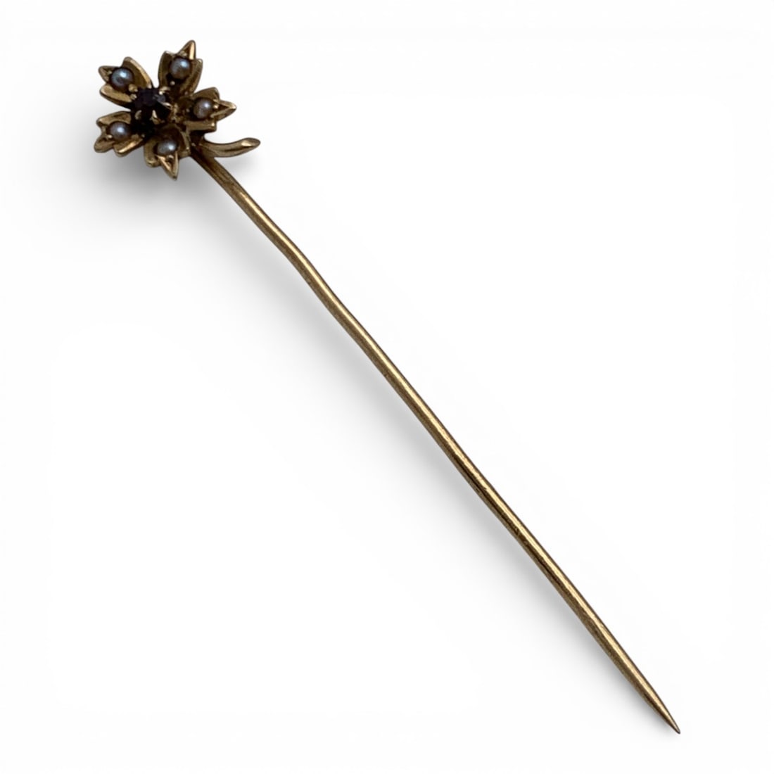14k Yellow Gold Seed Pearl & Garnet Stick Pin (1 of 4)