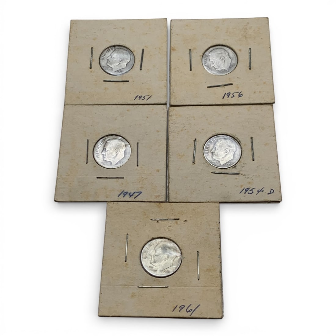 Group Of 5 Silver Roosevelt Dimes: 90% Silver Content