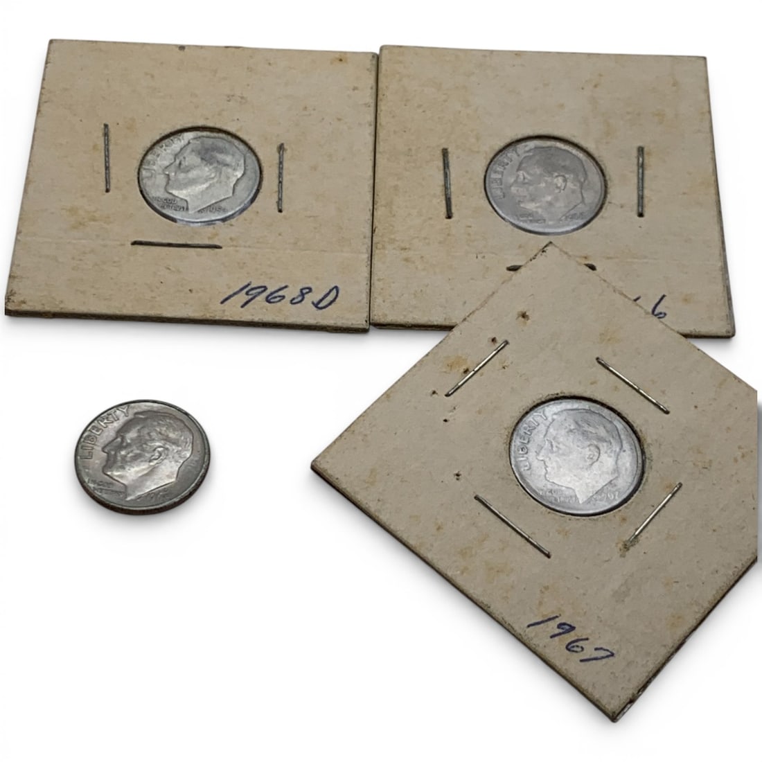 Group Of 4 Roosevelt Dimes: 1 1958 D 90% Silver DimeSee Photos