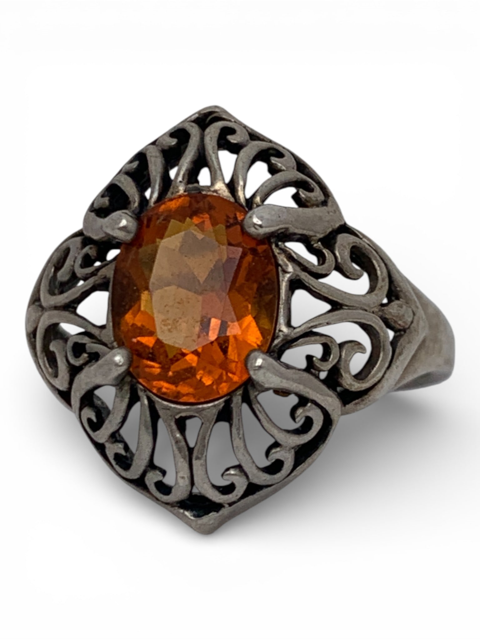 Sterling Silver & Orange Stone Ring (1 of 4)