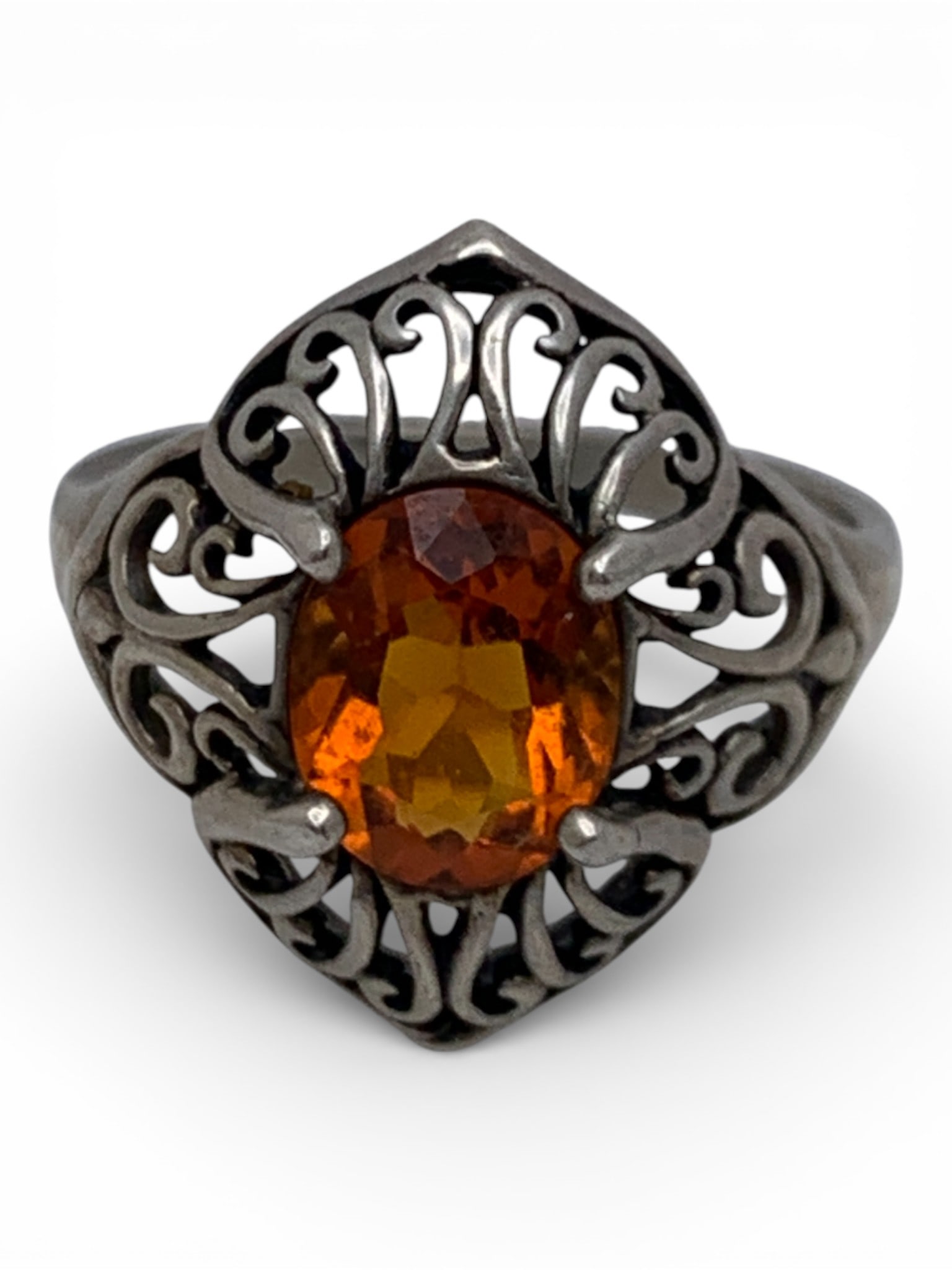 Sterling Silver & Orange Stone Ring - 4