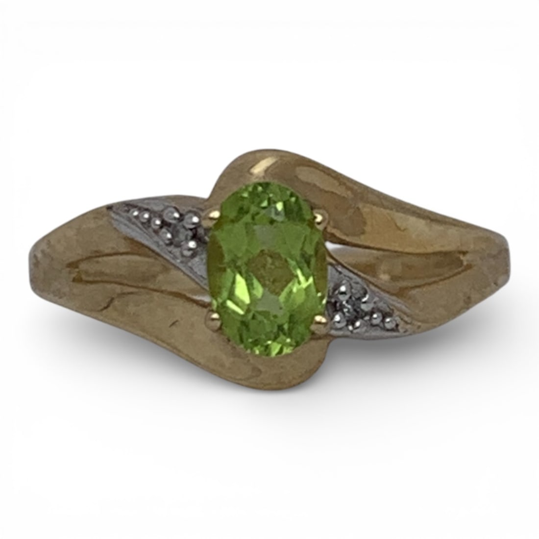 10k Yellow Gold Diamond & Green Citrine Ring (1 of 4)