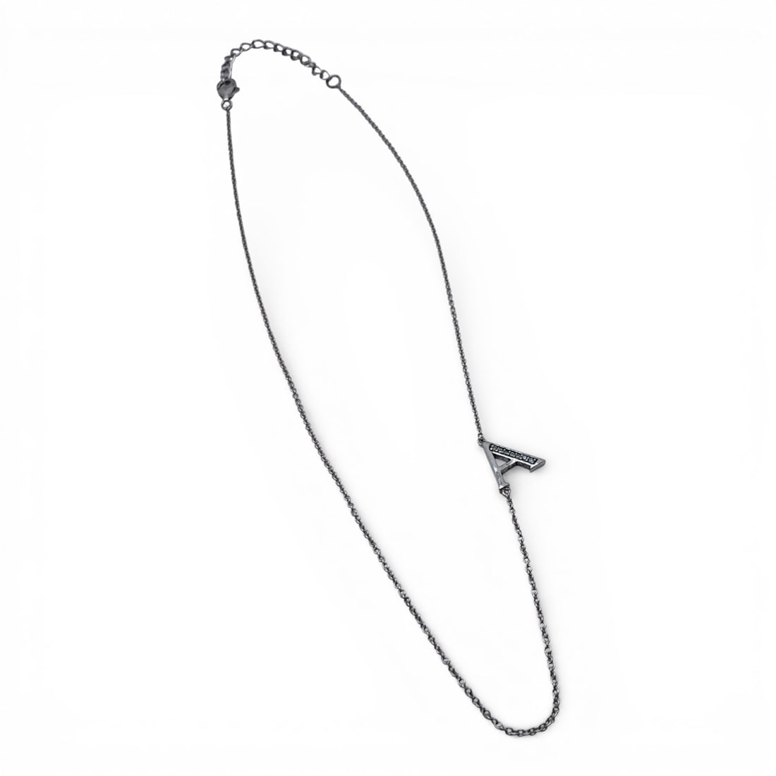 Sterling Silver " A " Necklace With Clear Stones: Marked 925 - 17 3/4" Long - 2.4 Grams
