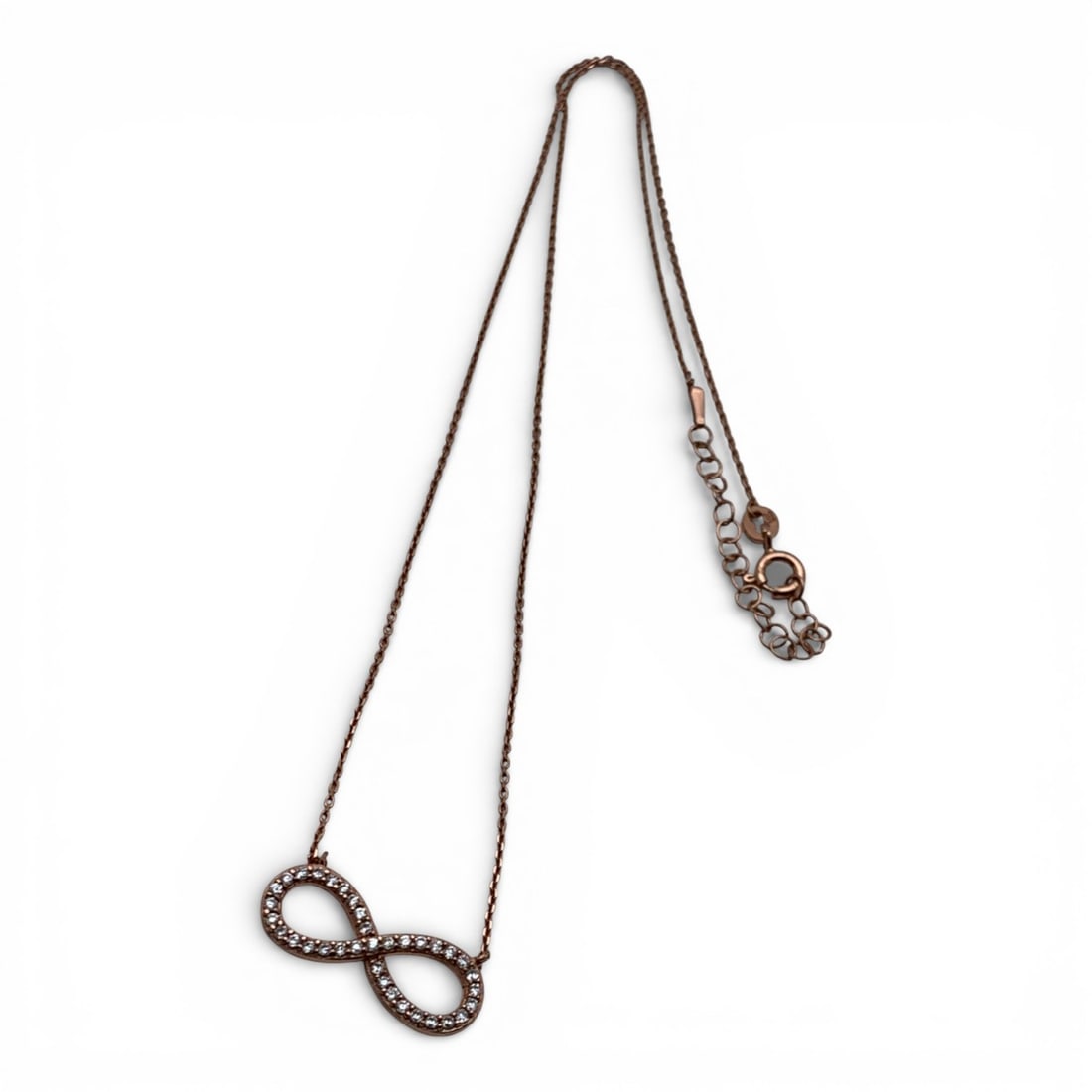 Sterling Bronze Tone Necklace With Clear Stones: Marked 925 - 17 1/2" Long - 2.5 Grams