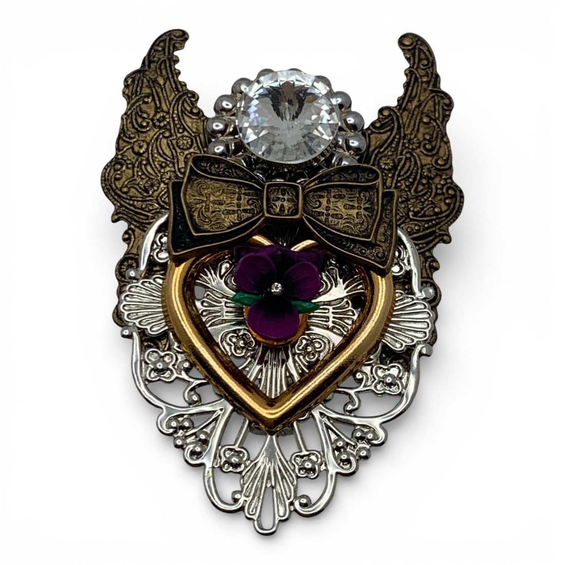 Jane Designer Brooch With Clear Stone: Marked Jane - 3" Long