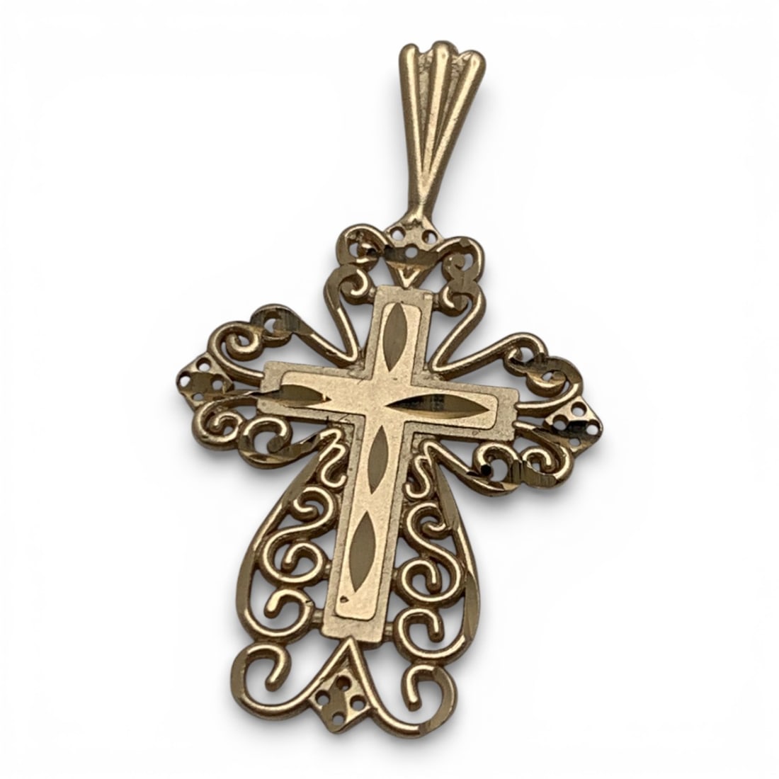 14k Yellow Gold Cross Pendant: Marked 14k - 1 1/8" Long - 0.6 DwtGemstones Tested With Presidium Gem Tester Il - Berners Does Not Guarantee Authenticity Of Gemstones