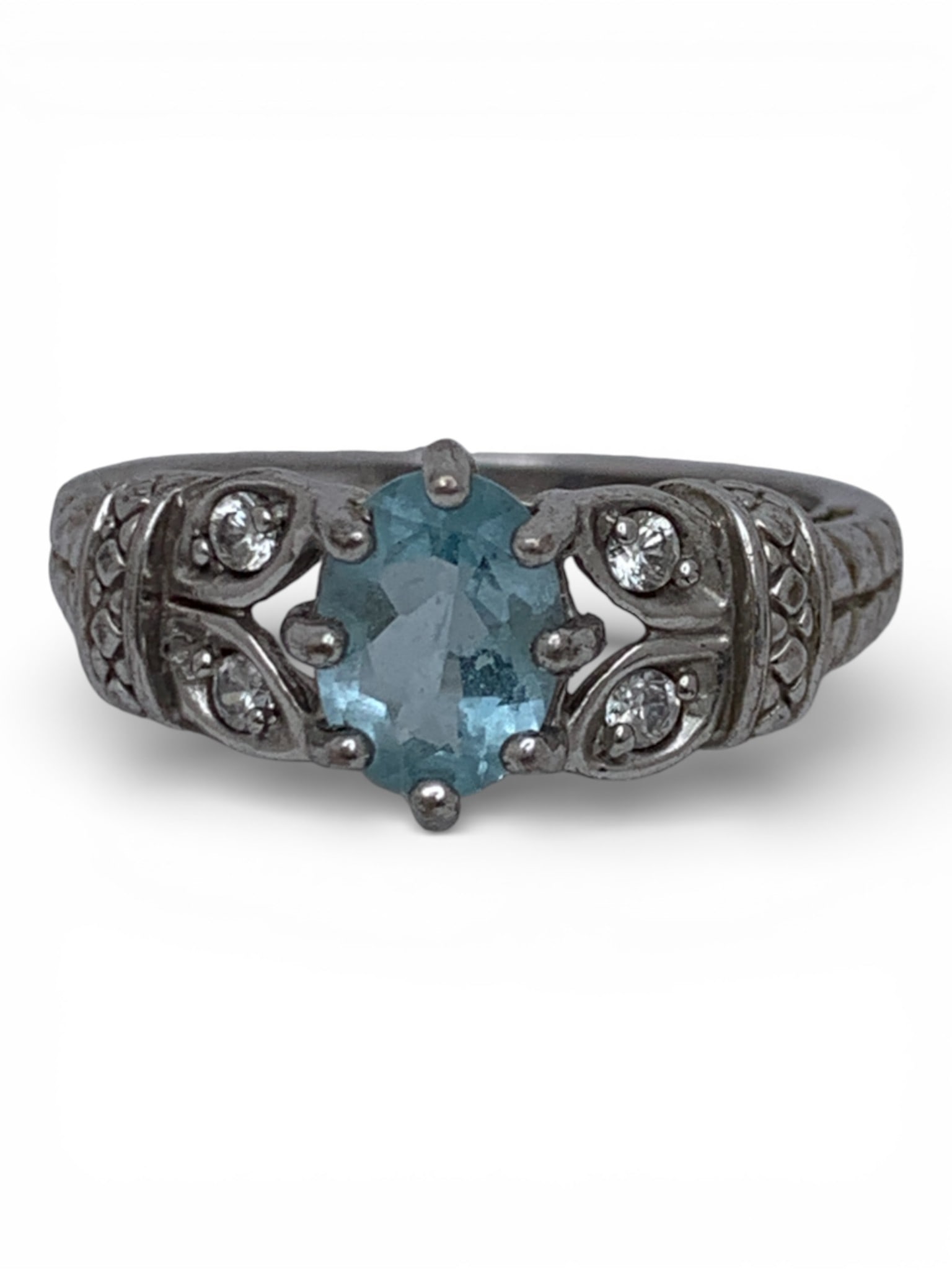 Sterling Silver Ring With Blue & Clear Stones (1 of 3)