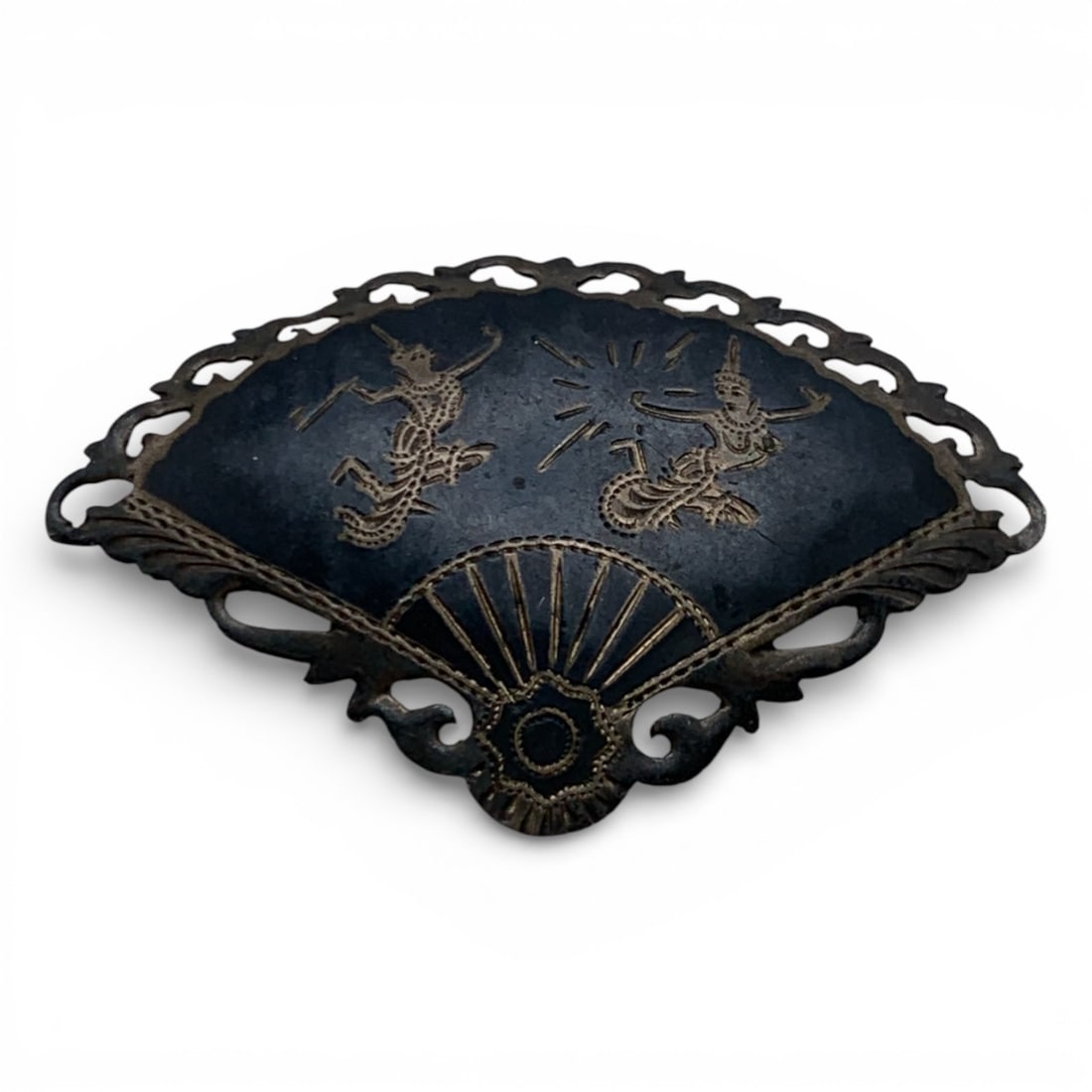 Sterling Silver Siam Fan Pin: Marked Sterling - 1 7/8" Long - 4.8 Grams