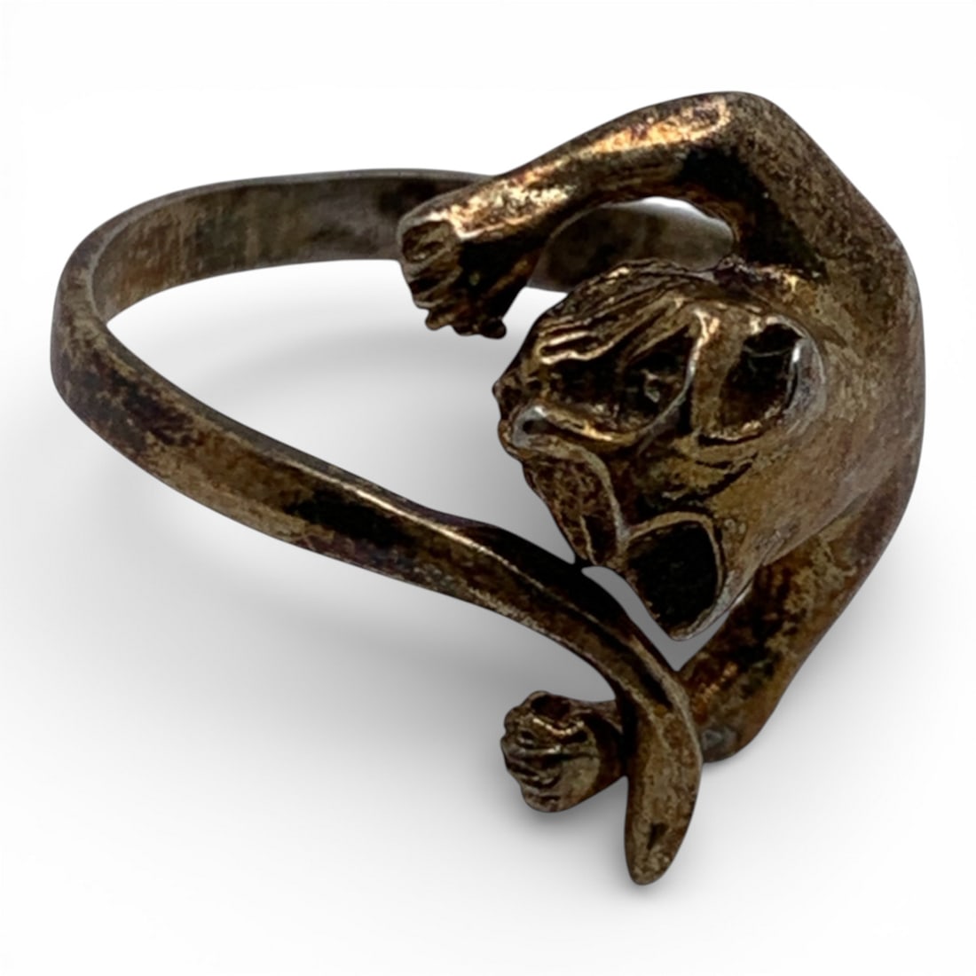 Silver Gold Tone Cat Ring - 3