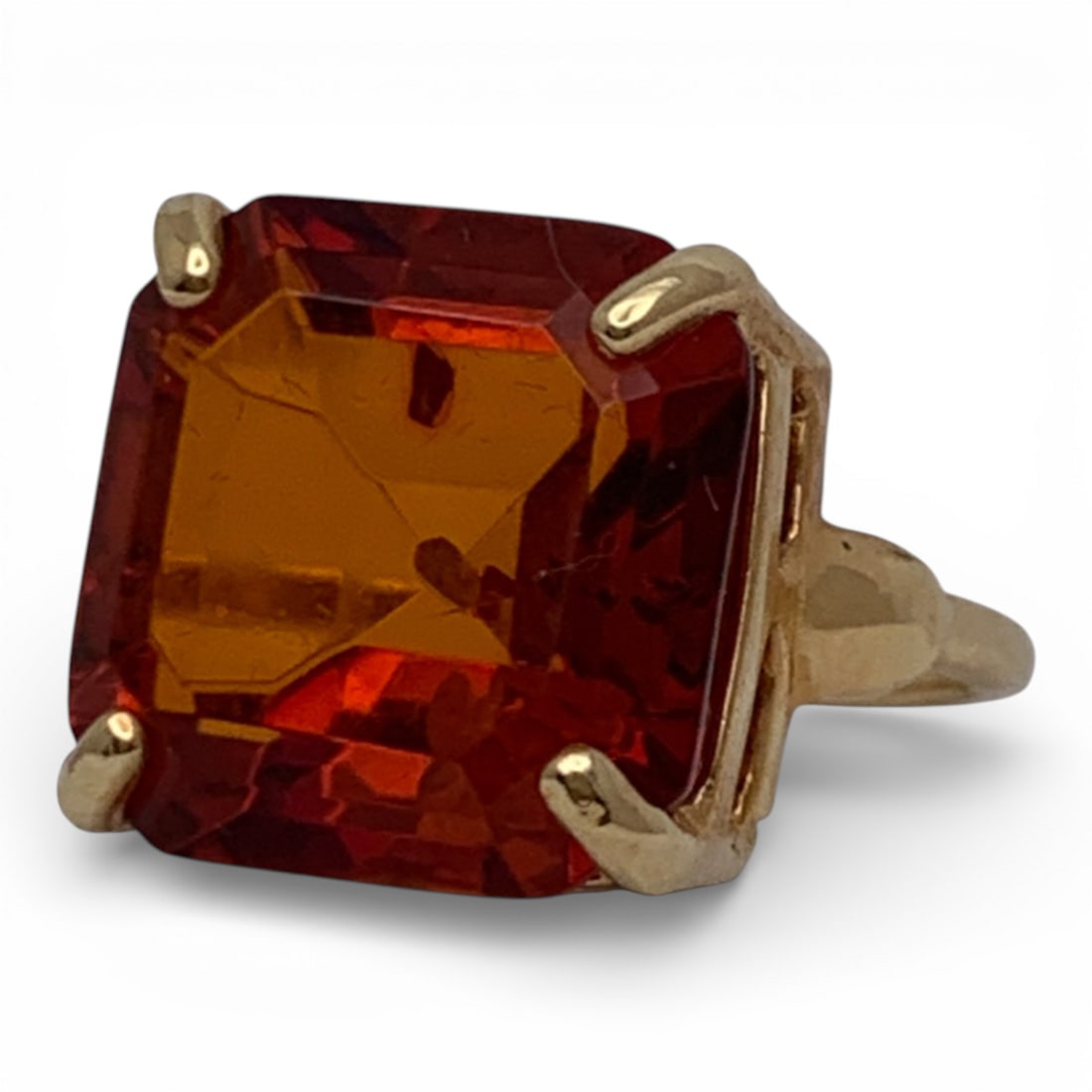 Gold Tone Costume Ring With Orange Stone: Size 6