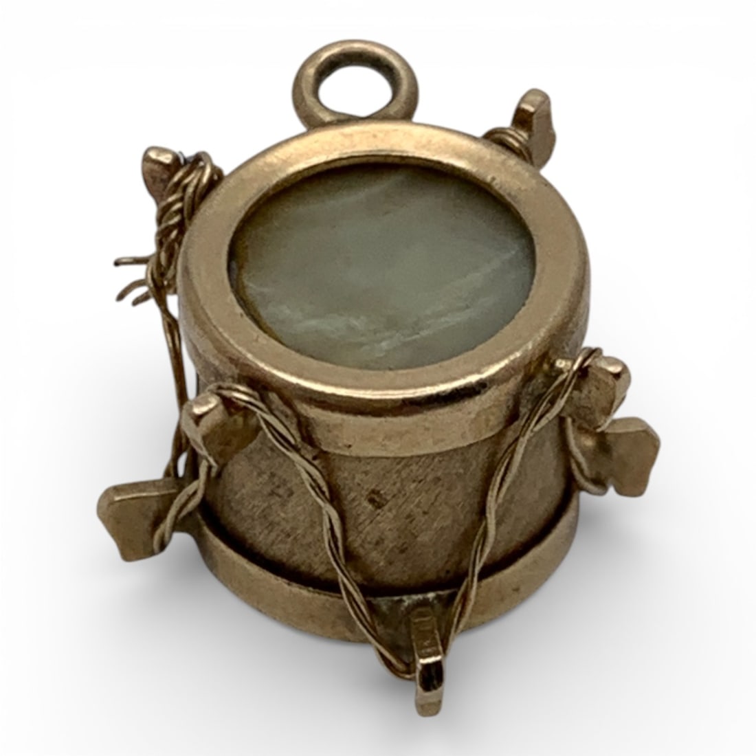 14k Yellow Gold & Mother Of Pearl Drum Charm: Marked 14k - 1/2" Long - 1.2 DwtGemstones Tested With Presidium Gem Tester Il - Berners Does Not Guarantee Authenticity Of Gemstones