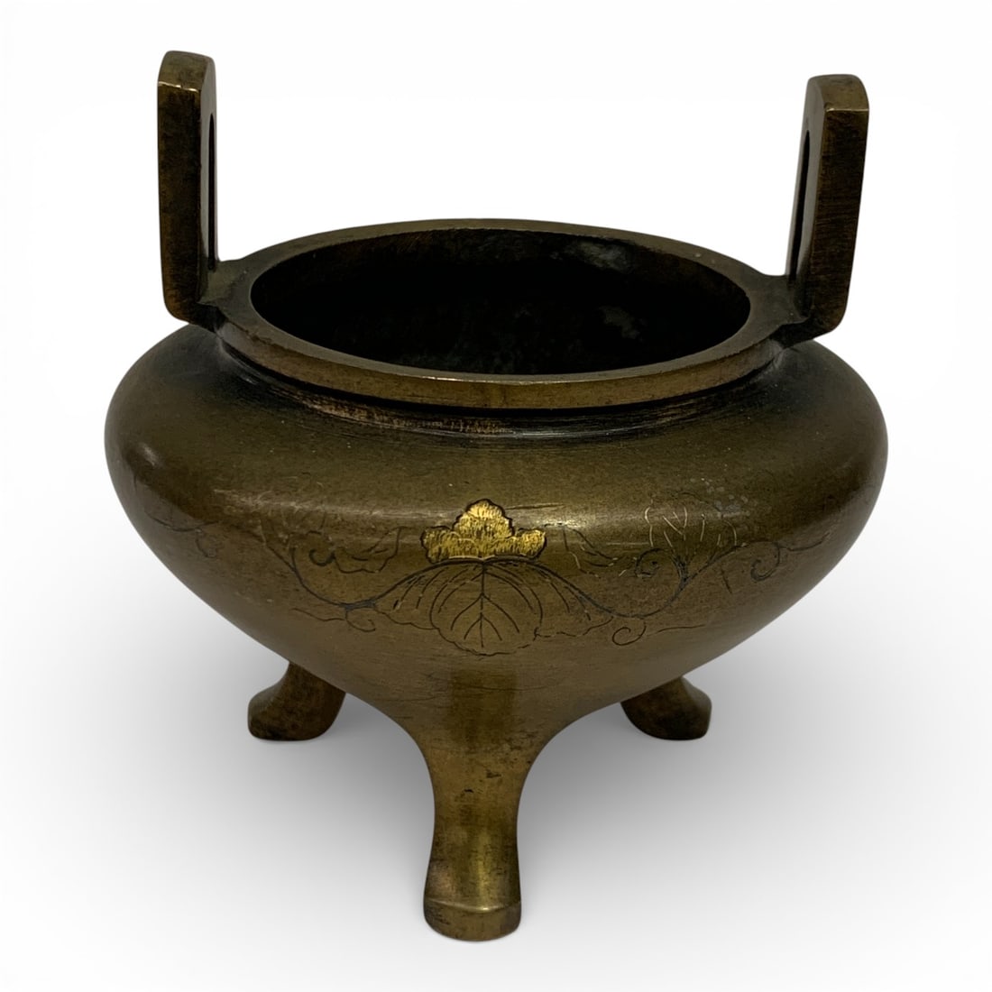 19th Century Bronze Koro W Gold/silver Inlay: 3 3/4" Tall - 4" Wide