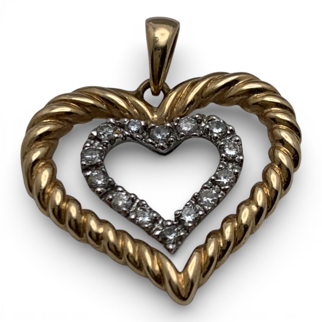 14k Yellow & White Gold & Diamond Heart Pendant: Marked 14k - 3/4" Long - 1.1 DwtGemstones Tested With Presidium Gem Tester Il - Berners Does Not Guarantee Authenticity Of Gemstones