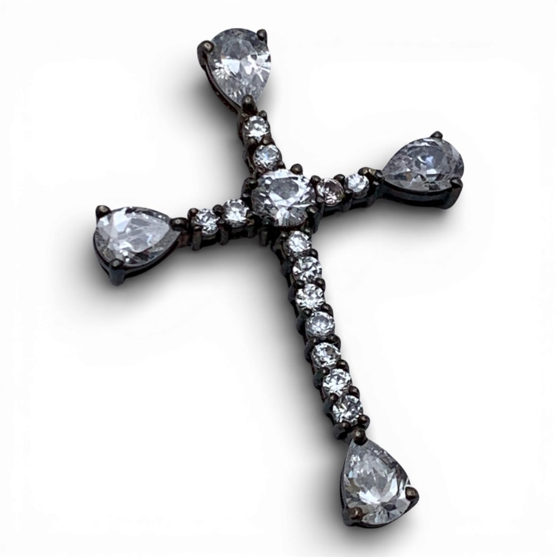 Sterling Silver Cross Pendant With Clear Stones (1 of 3)