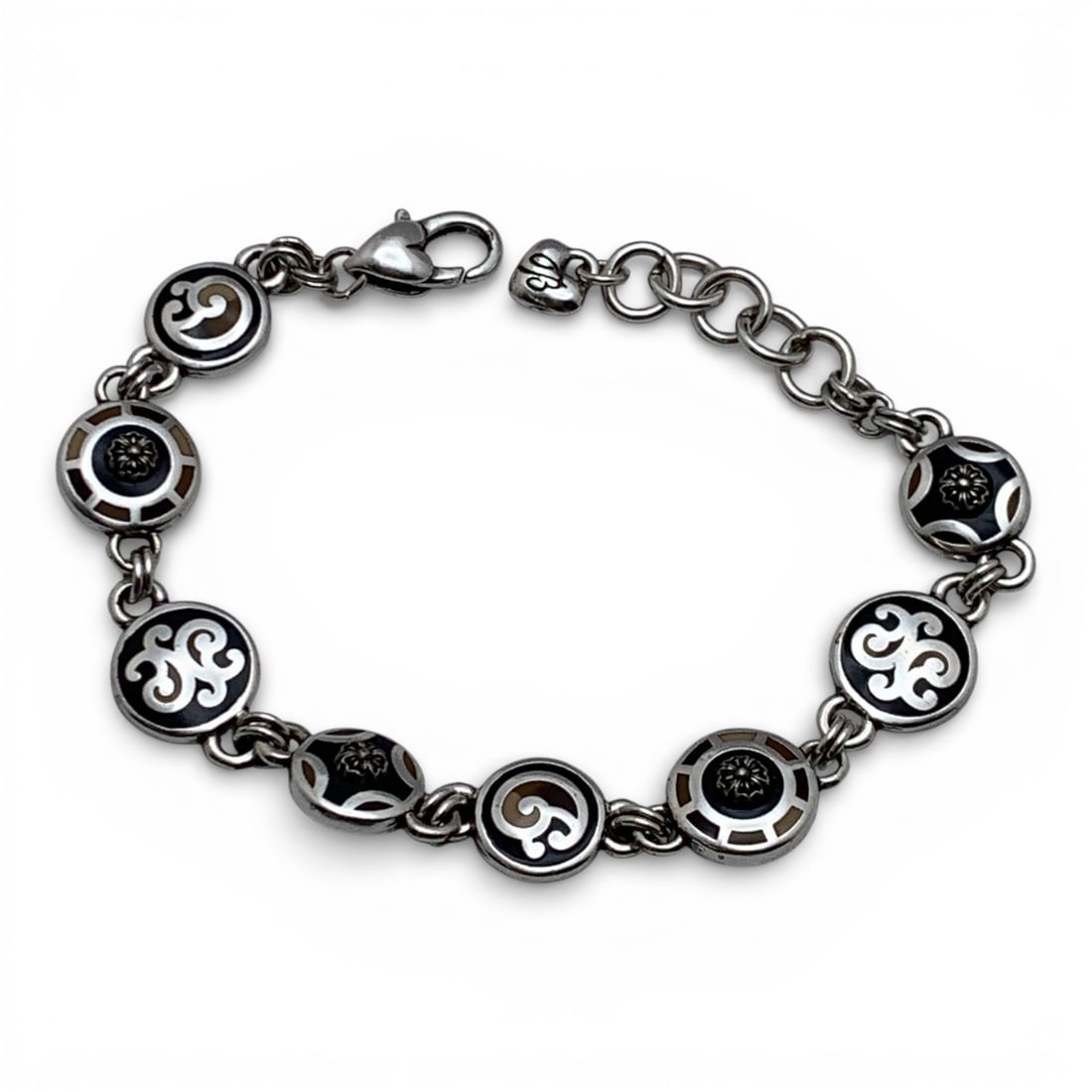 Silver Enameled Bracelet: Tests Silver - 8 1/8" Long - 18.1 Grams