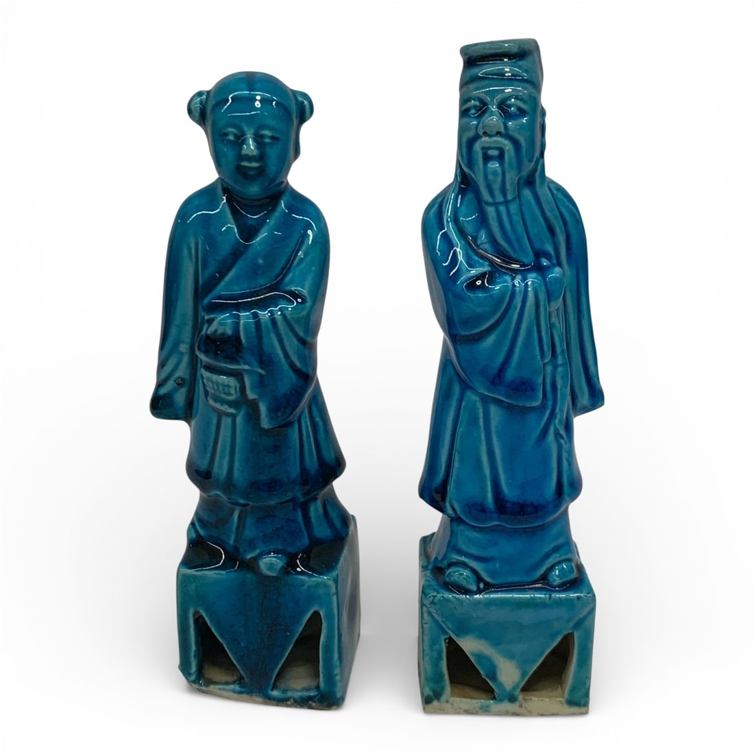 Pair Of Chinese Republic Period Glazed Figurines: 6 1/8" Tall