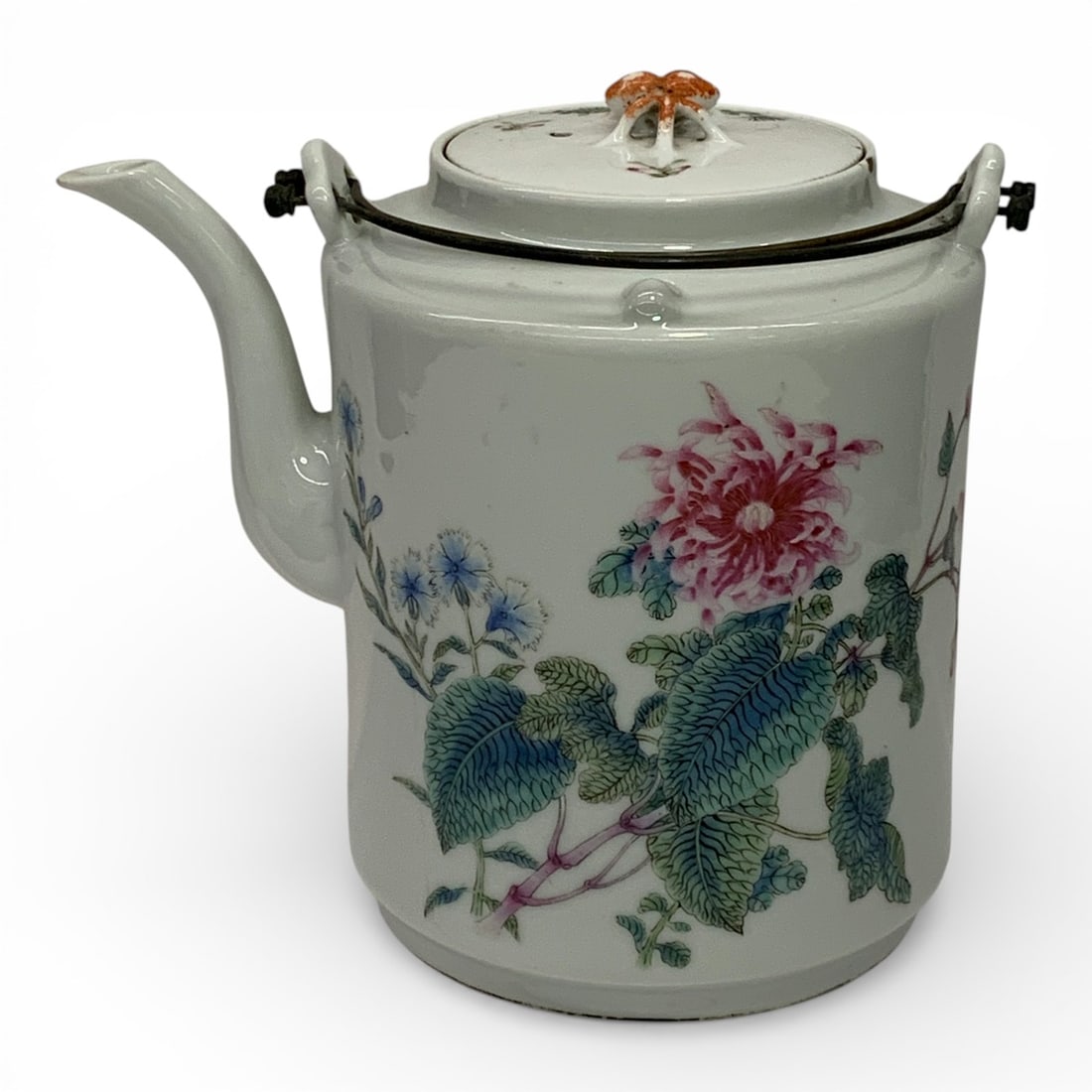 Chinese Famille Rose/ Daoguang Teapot: Nian Zhi Mark - Late Qing Dynasty - Rare " Crab " Sinial - Bears Mark On Bottom - 7" Tall