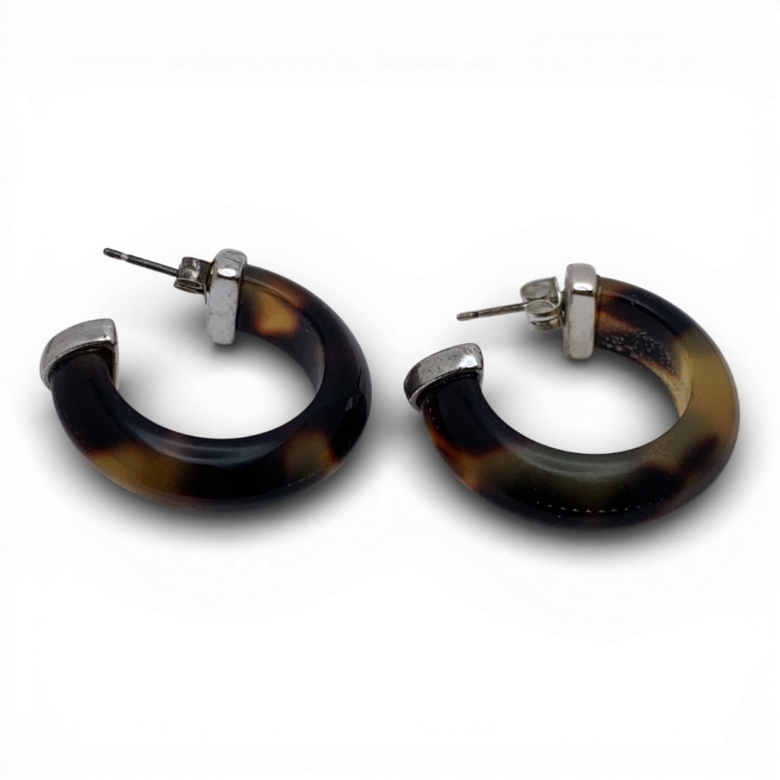 Sterling Silver & Lucite Earrings: Marked 925 - 1 1/8" Long - 6.4 Grams