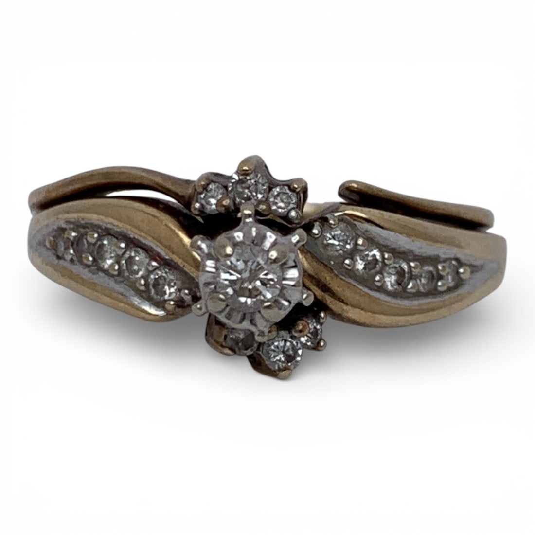 10k Yellow Gold & Diamond Wedding Set: Marked 10k - Size 8.75 - 3.3 DwtGemstones Tested With Presidium Gem Tester Il - Berners Does Not Guarantee Authenticity Of Gemstones