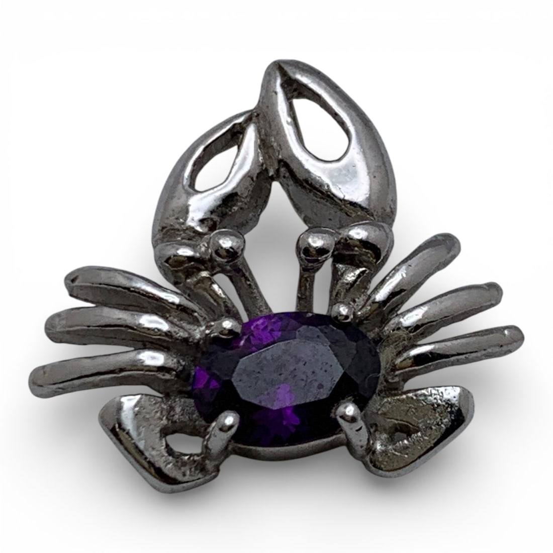 Sterling Crab Pendant With Purple Stone: Marked 925 - 5/8" Long - 2.7 Grams