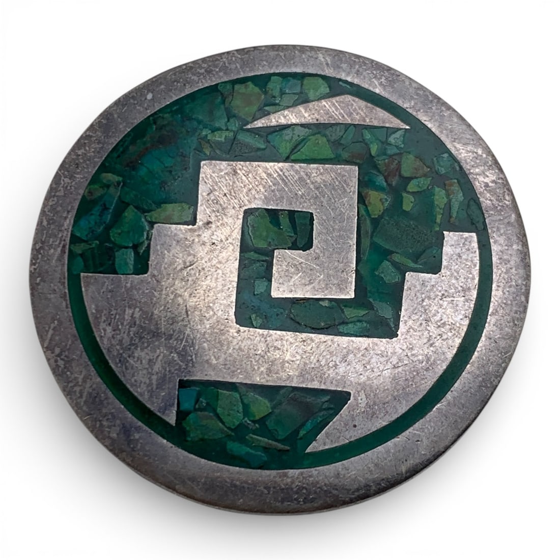 Sterling Silver Pin With Inlaid Green Stones: Marked 925 - 1 1/4" Long - 17.9 Grams