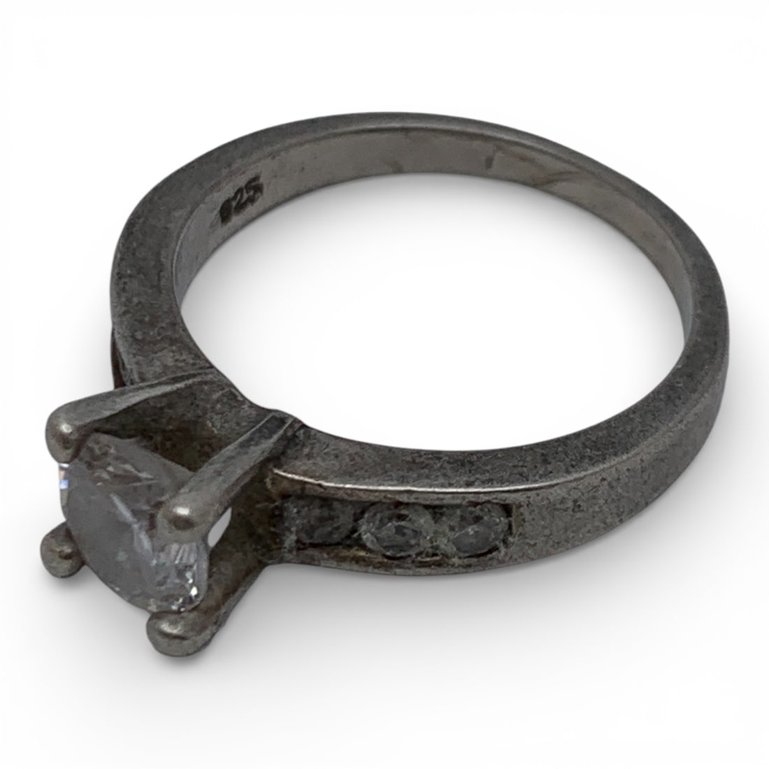 Sterling Silver & Clear Stone Ring - 3