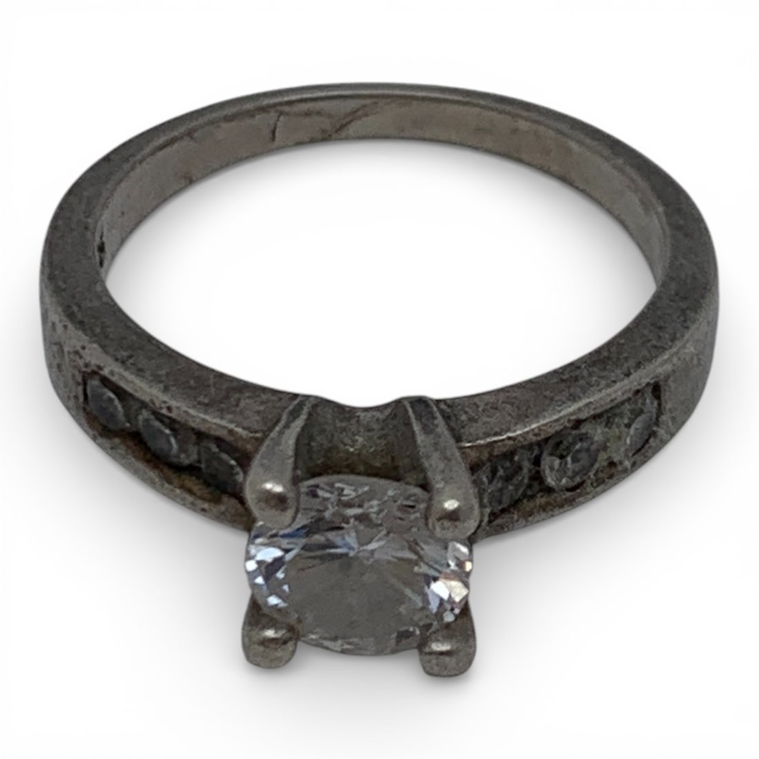 Sterling Silver & Clear Stone Ring - 6