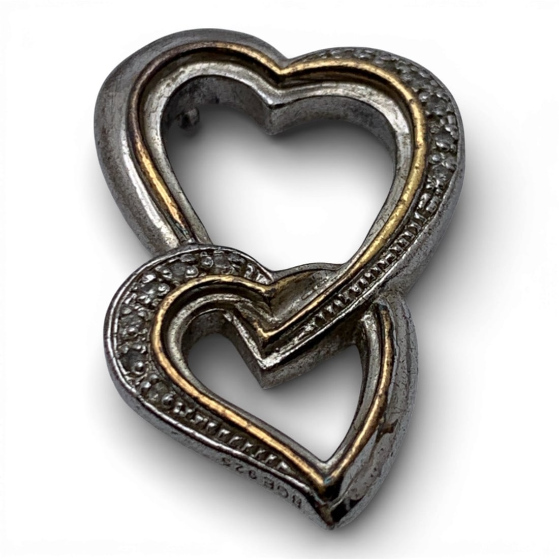 Silver & Diamond Heart Pendant: Tests Silver - 1 1/8" Long - 5.7 Grams