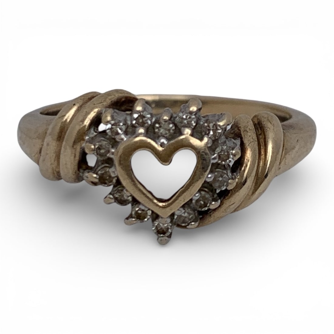 10k Yellow Gold & Diamond Heart Ring: Marked 10k - Size 7 - 1.6 DwtGemstones Tested With Presidium Gem Tester Il - Berners Does Not Guarantee Authenticity Of Gemstones