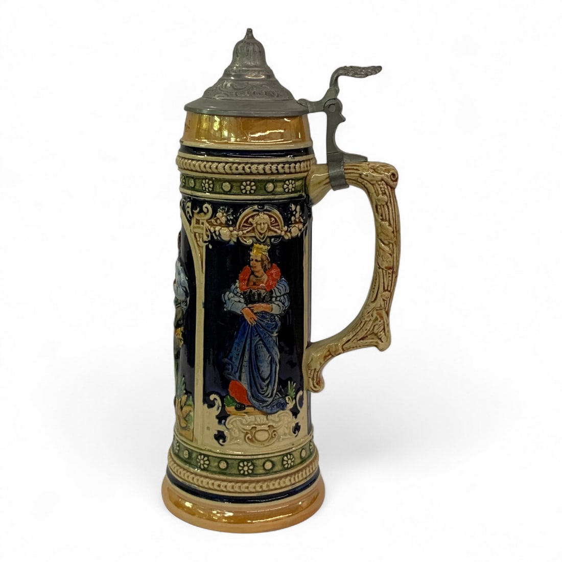 Figural Stein With Pewter Lid: 11" Tall.
