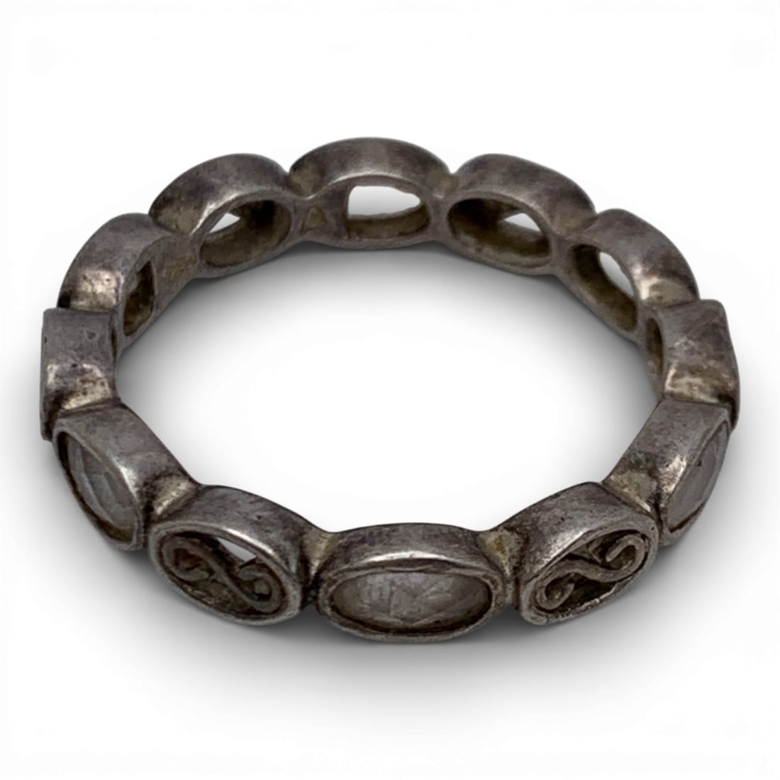 Sterling Silver Ring With Clear Stones - 4