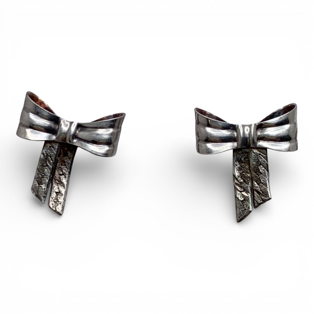 Silver Bow Earrings: Tests Silver - 5/8" Long - 1.6 Grams
