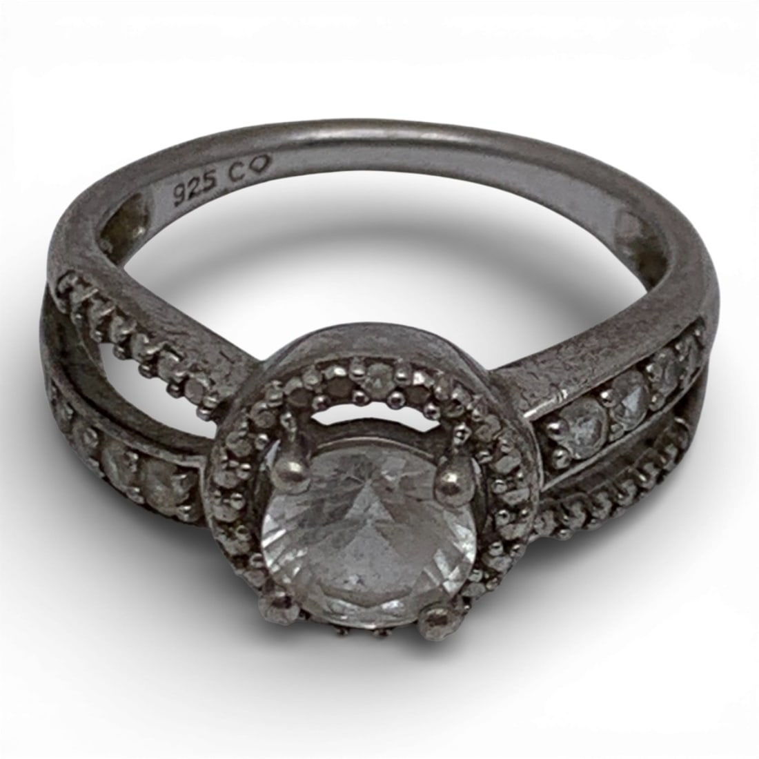 Sterling Silver Ring With Clear Stones - 4