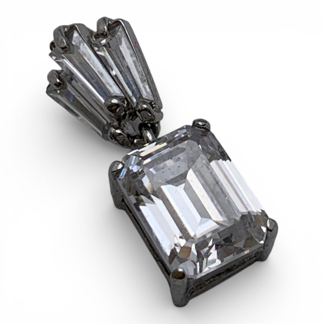 Silver & Clear Stone Pendant: Tests Silver - 3/4" Long - 1.7 Grams